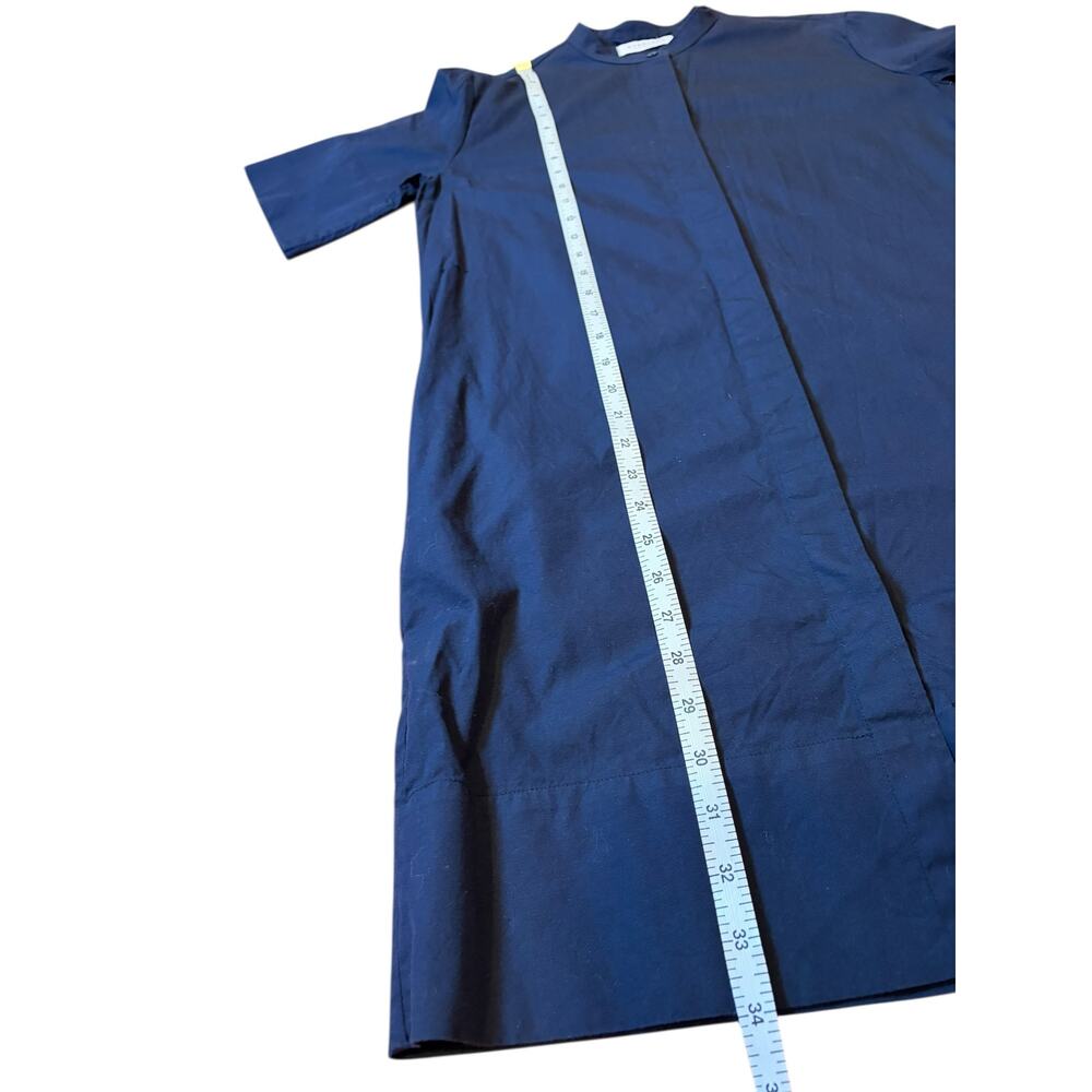 EVERLANE Women's The Cotton Collarless Shirtdress Size 0 Navy Blue Midi Button - Picture 6 of 7